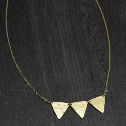 Brass Gold Plated Labradorite Gemstone Three Triangle Disc Necklaces- A1N-391