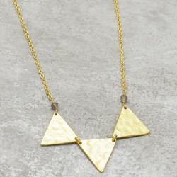 Brass Gold Plated Labradorite Gemstone Three Triangle Disc Necklaces- A1N-391