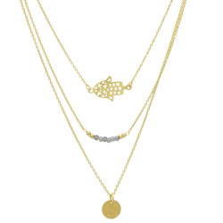 925 Sterling Silver Gold Plated Labradorite Gemstone With Hamsa And Round Disc Pendant Necklaces- A1N-402