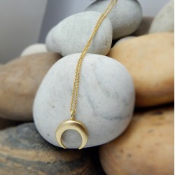 925 Sterling Silver Gold Plated Half Moon Pendant Necklaces- A1N-4029