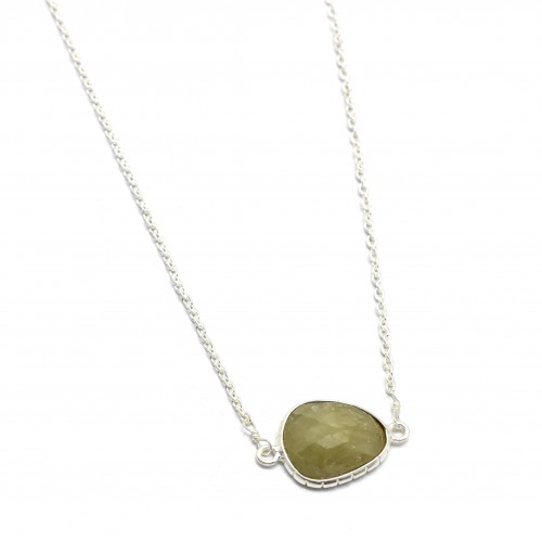 Brass Silver Plated Green Agate Gemstone Pendant Necklaces- A1N-4190