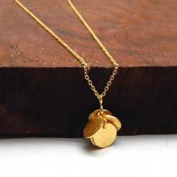 Brass Gold Plated Round Hammered Disc Pendant Necklaces- A1N-4198