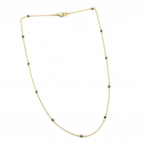 Brass Gold Plated Pyrite Gemstone Chain Necklaces- A1N-4201