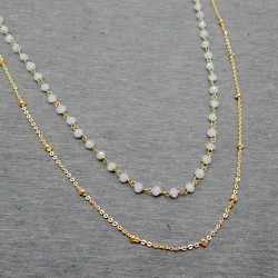 925 Sterling Silver Gold Plated White Chalcedony Gemstone Chain Necklaces- A1N-423