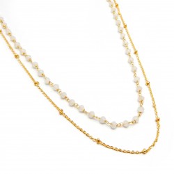 Brass Gold Plated White Chalcedony Gemstone Chain Necklaces- A1N-423