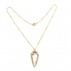 Brass Gold Plated Crystal Quartz Gemstone Pendant Necklaces- A1N-424