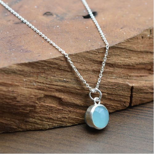 Brass Silver Plated Aqua Chalcedony, Labradorite Double-Sided Gemstone Pendant Necklaces- A1N-4431