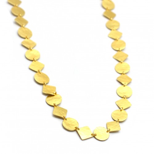 Brass Gold Plated Hammered Disc Chain Necklaces- A1N-4471