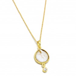 Brass Gold Plated Pearl, White CZ Gemstone Pendant Necklaces- A1N-4503
