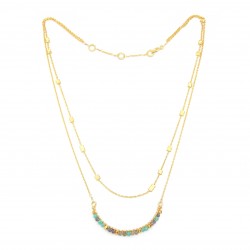 Brass Gold Plated Aqua Chalcedony, Labradorite, Iolite Gemstone With Metal Beads Necklaces- A1N-4524
