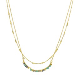 Brass Gold Plated Aqua Chalcedony, Labradorite, Iolite Gemstone With Metal Beads Necklaces- A1N-4524