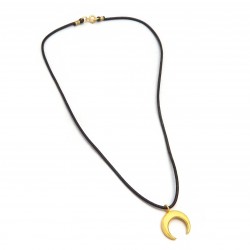 Brass Gold Plated Half Moon Pendant With Black Thread Necklaces- A1N-4551