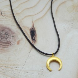 Brass Gold Plated Half Moon Pendant With Black Thread Necklaces- A1N-4551