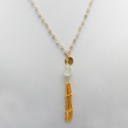 Brass Gold Plated Prehnite, Labradorite Gemstone Necklaces- A1N-456
