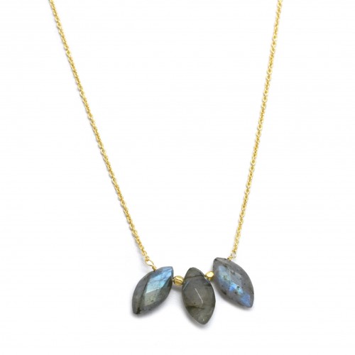 Brass Gold Plated Labradorite Gemstone Pendant Necklaces- A1N-4580