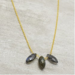 Brass Gold Plated Labradorite Gemstone Pendant Necklaces- A1N-4580
