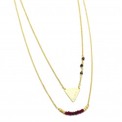 Brass Gold Plated Ruby, Pyrite Gemstone Pendant Necklaces- A1N-462