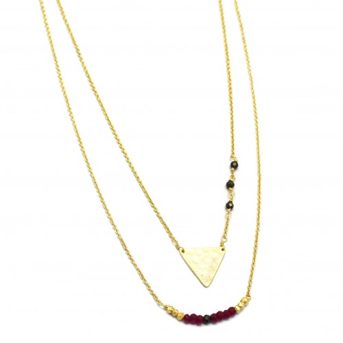Brass Gold Plated Ruby, Pyrite Gemstone Pendant Necklaces- A1N-462