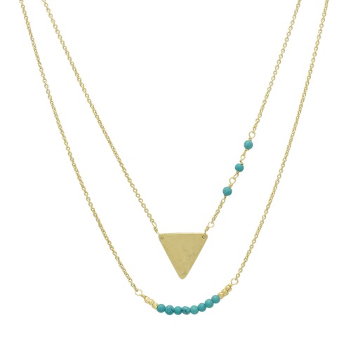 Brass Gold Plated Turquoise Gemstone Pendant Necklaces- A1N-462