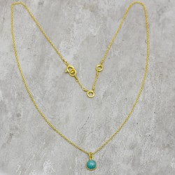 925 Sterling Silver Gold Plated Amazonite Gemstone Pendant Necklaces- A1N-4630