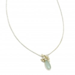 Brass Silver Plated Pearl, Aqua Chalcedony Gemstone Pendant Necklaces- A1N-4640