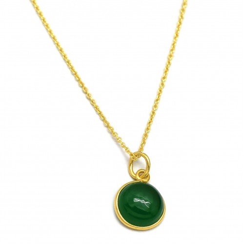925 Sterling Silver Gold Plated Green Chalcedony, Green Onyx Gemstone Pendant Necklaces- A1N-466