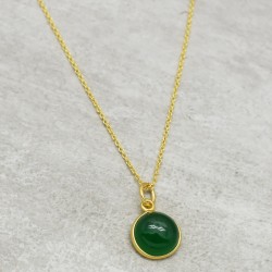 925 Sterling Silver Gold Plated Green Chalcedony, Green Onyx Gemstone Pendant Necklaces- A1N-466