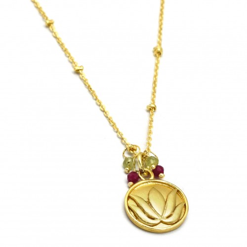 Brass Gold Plated Ruby, Peridot Gemstone Pendant Necklaces- A1N-4699