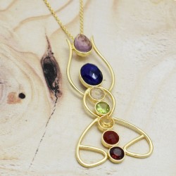 925 Sterling Silver Gold Plated Multi-Color Gemstone Yoga Necklaces- A1N-4788