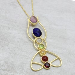 925 Sterling Silver Gold Plated Multi-Color Gemstone Yoga Necklaces- A1N-4788