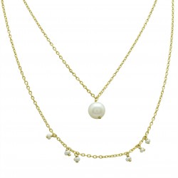 925 Sterling Silver Gold Plated Pearl Gemstone Necklaces- A1N-4905