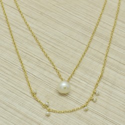 925 Sterling Silver Gold Plated Pearl Gemstone Necklaces- A1N-4905