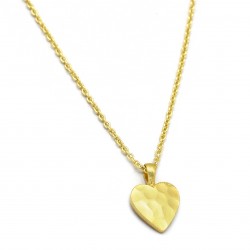 Brass Gold Plated Hammered Metal Heart Shape Pendant Necklaces- 5133