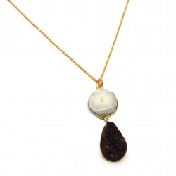 Brass Gold Plated Druzy Gemstone Pendant Necklaces- A1N-514