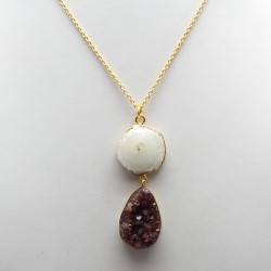 Brass Gold Plated Druzy Gemstone Pendant Necklaces- A1N-514
