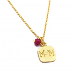 Brass Gold Plated Pink Jade Gemstone With Mom Charms Necklaces- A1N-5145