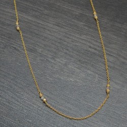 Brass Gold Plated Rainbow Gemstone With Metal Beads Chain Necklaces- A1N-5149