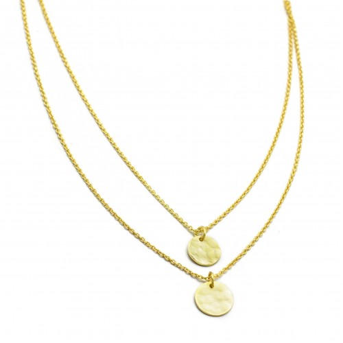 Brass Gold Plated Round Hammered Disc Pendant Necklaces- A1N-5158