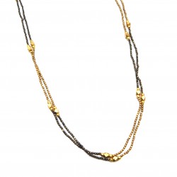 Brass Gold, Black Rhodium Plated Hand-Cut Metal Beads Chain Necklaces- A1N-518