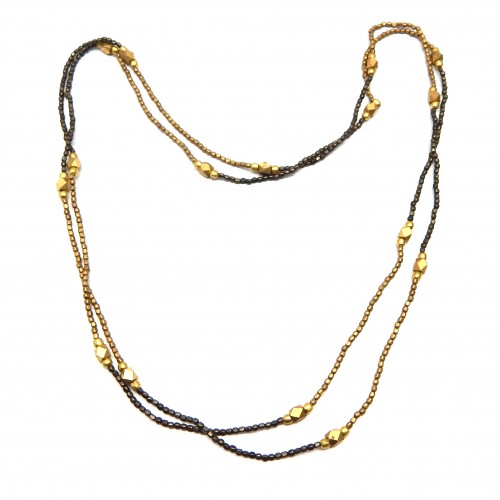 Brass Gold, Black Rhodium Plated Hand-Cut Metal Beads Chain Necklaces- A1N-518