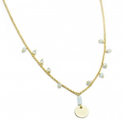 925 Sterling Silver Gold Plated Aqua Chalcedony Gemstone With Round Disc Necklaces- A1N-5304
