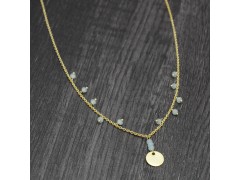 925 Sterling Silver Gold Plated Aqua Chalcedony Gemstone With Round Disc Necklaces- A1N-5304