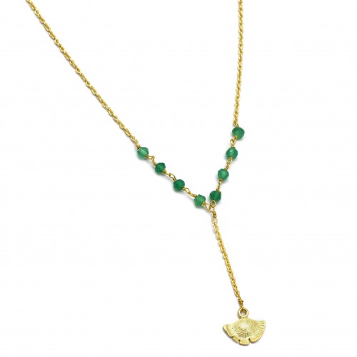 Brass Gold Plated Green Onyx Gemstone Pendant Necklaces- A1N-5328