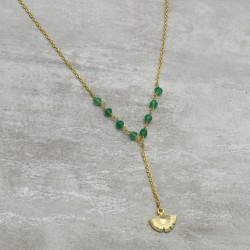 Brass Gold Plated Green Onyx Gemstone Pendant Necklaces- A1N-5328