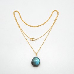 Brass Gold, Rose Gold, Oxidized Plated Labradorite Gemstone Pendant Necklaces- A1N-538