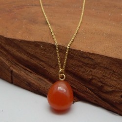 Brass Gold Plated Carnelian, Prehnite Gemstone Pendant Necklaces- A1N-538