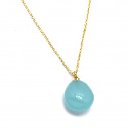 925 Sterling Silver Gold Plated Aqua Chalcedony Gemstone Pendant Necklace- A1N-538