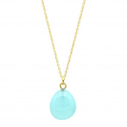 925 Sterling Silver Gold Plated Aqua Chalcedony Gemstone Pendant Necklace- A1N-538