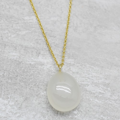 Brass Gold, Oxidized Plated White Chalcedony Gemstone Pendant Necklaces- A1N-538
