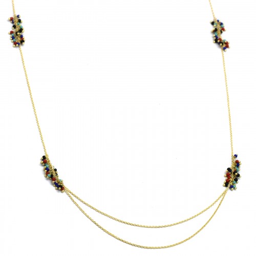 Brass Gold Plated Multi Beads Gemstone Necklaces- A1N-5469